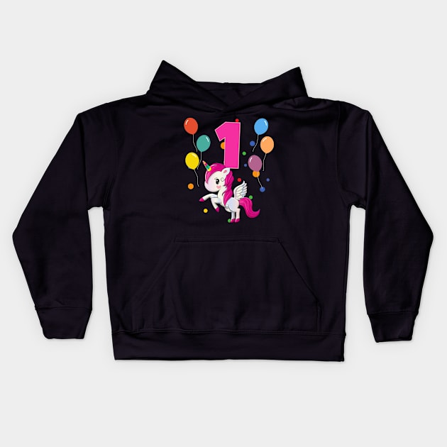 1st Birthday Children's Birthday 1 Year Unicorn Kids Hoodie by Schwarzweiss